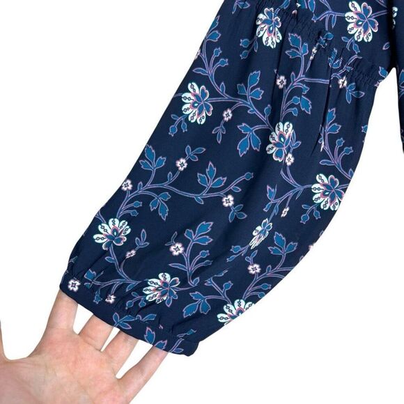 LOFT Women's Floral Peasant Navy Blue Blouse XL - Picture 3 of 11